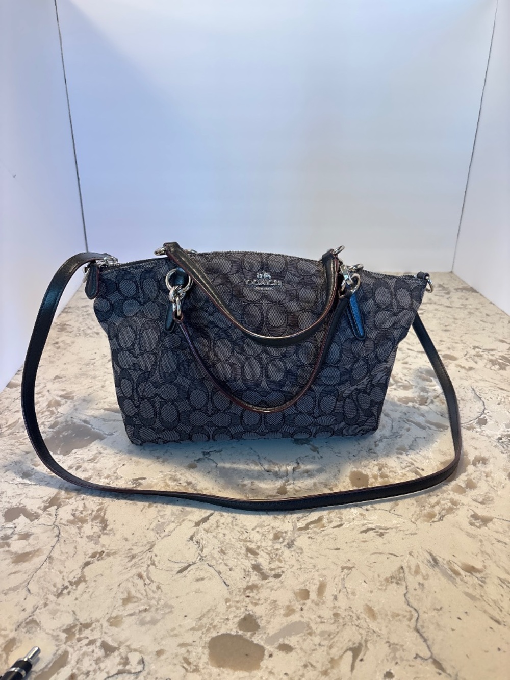 Coach Small Kelsey Satchel Crossbody Handbag grey/ Black Canvas